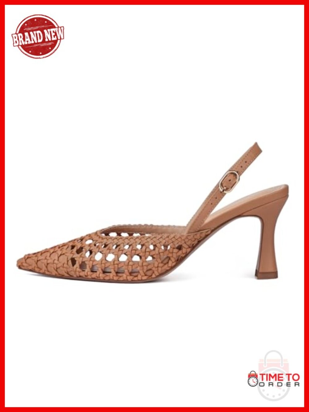 Woven Slingback Heels Pointed Toe Pumps Adjustable Buckle Strap Party